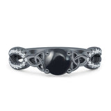 Runder Cetlic Trinity Vintage-Stil natürlicher schwarzer Onyx-Ring aus 925er Sterlingsilber