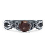 Round Cetlic Trinity Vintage Style Natural Chocolate Smoky Quartz Ring 925 Sterling Silver