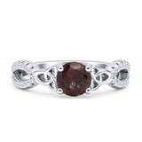 Round Cetlic Trinity Vintage Style Natural Chocolate Smoky Quartz Ring 925 Sterling Silver