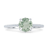 Art Deco Round Natural Green Amethyst Prasiolite Solitaire Engagement Ring 925 Sterling Silver