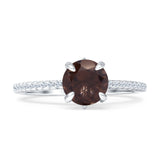 Art Deco Round Natural Chocolate Smoky Quartz Solitaire Engagement Ring 925 Sterling Silver