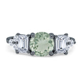 Three Stone Round Natural Green Amethyst Prasiolite Vintage Style Ring 925 Sterling Silver