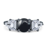 Runder Ring aus 925er Sterlingsilber mit drei Steinen und natürlichem schwarzen Onyx im Vintage-Stil