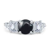 Runder Ring aus 925er Sterlingsilber mit drei Steinen und natürlichem schwarzen Onyx im Vintage-Stil