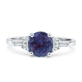 Round Lab Alexandrite Vintage Style Ring Baguette 925 Sterling Silver