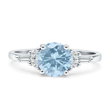 Round Natural Aquamarine Vintage Style Ring Baguette 925 Sterling Silver