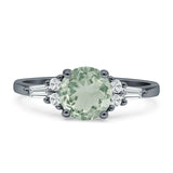 Round Natural Green Amethyst Prasiolite Vintage Style Ring Baguette 925 Sterling Silver