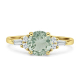 Runder natürlicher grüner Amethyst-Prasiolit-Ring im Vintage-Stil, Baguette, 925er Sterlingsilber