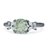 Art Deco Round Butterfly Ring Natural Green Amethyst Prasiolite 925 Sterling Silver