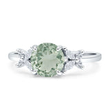 Art Deco Round Butterfly Ring Natural Green Amethyst Prasiolite 925 Sterling Silver