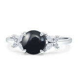 Art Deco Round Butterfly Ring Natural Black Onyx 925 Sterling Silver