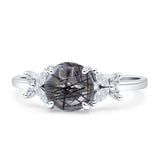 Art Deco Round Butterfly Ring Natural Rutilated Quartz 925 Sterling Silver