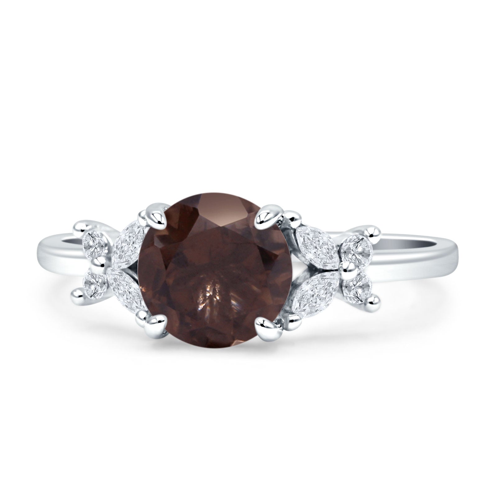 Art Deco Round Butterfly Ring Natural Chocolate Smoky Quartz 925 Sterling Silver