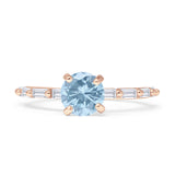 Solitaire Baguette Round Natural Aquamarine Engagement Ring 925 Sterling Silver