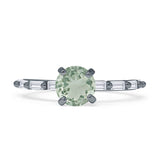 Solitaire Baguette Round Natural Green Amethyst Engagement Ring 925 Sterling Silver