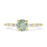 Solitaire Baguette Round Natural Green Amethyst Engagement Ring 925 Sterling Silver