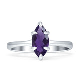 Marquise Solitaire Engagement Ring 5X10 Natural Amethyst 925 Sterling Silver