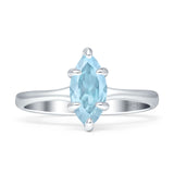 Marquise Solitaire Engagement Ring 6X12 Natural Aquamarine 925 Sterling Silver