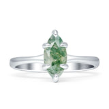 Marquise Solitaire Engagement Ring 5X10 Natural Green Moss Agate 925 Sterling Silver