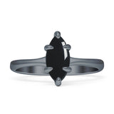 Marquise-Solitär-Verlobungsring 6 x 12 natürlicher schwarzer Onyx aus 925er Sterlingsilber