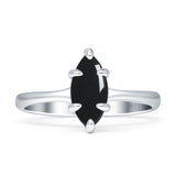Marquise Solitaire Engagement Ring 6X12 Natural Black Onyx 925 Sterling Silver
