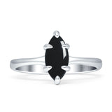 Marquise-Solitär-Verlobungsring 5 x 10 natürlicher schwarzer Onyx aus 925er Sterlingsilber