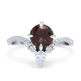 Round Natural Chocolate Smoky Quartz V Midi Chevron Ring 925 Sterling Silver