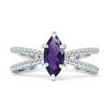 Marquise Natural Amethyst Split Shank X Ring 925 Sterling Silber