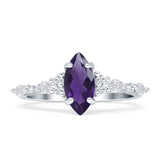 Marquise Natural Amethyst Vintage Style Art Deco Ring 925 Sterling Silver