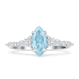 Marquise Natural Aquamarine Vintage Style Art Deco Ring 925 Sterling Silver