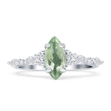 Marquise Natural Green Amethyst Prasiolite Vintage Style Art Deco Ring 925 Sterling Silver
