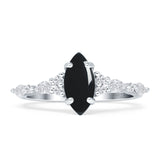 Marquise Natural Black Onyx Vintage Style Art Deco Ring 925 Sterling Silver