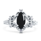 Vintage Style Engagement Ring Marquise Natural Black Onyx 925 Sterling Silver