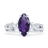 Marquise Natural Amethyst Split Shank Infinity Twisted Ring 925 Sterling Silver