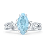 Marquise Natural Aquamarine Split Shank Infinity Twisted Ring 925 Sterling Silver
