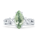 Marquise natürlicher grüner Amethyst-Prasiolit-Ring mit geteiltem Schaft, unendlich gedreht, 925er-Sterlingsilber
