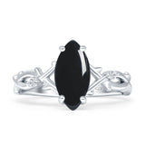 Marquise Natural Black Onyx Split Shank Infinity Twisted Ring 925 Sterling Silver