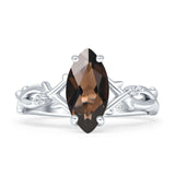 Marquise Natural Chocolate Smoky Quartz Split Shank Infinity Twisted Ring 925 Sterling Silver