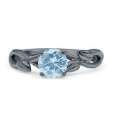 Budding Willow Solitaire Ring Round Natural Aquamarine 925 Sterling Silver