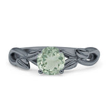 Budding Willow Solitaire Ring Round Natural Green Amethyst Prasiolite 925 Sterling Silver