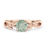 Budding Willow Solitaire Ring Round Natural Green Amethyst Prasiolite 925 Sterling Silver