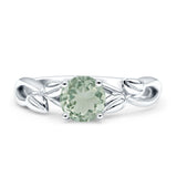 Budding Willow Solitaire Ring Round Natural Green Amethyst Prasiolite 925 Sterling Silver