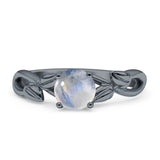 Budding Willow Solitaire Ring Round Natural Moonstone 925 Sterling Silver