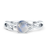 Budding Willow Solitaire Ring Round Natural Moonstone 925 Sterling Silver