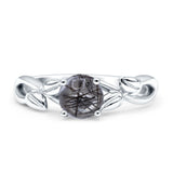 Budding Willow Solitaire Ring Round Natural Rutilated Quartz 925 Sterling Silver