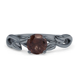 Budding Willow Solitaire Ring Round Natural Chocolate Smoky Quartz 925 Sterling Silver