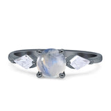 Three Stone Round Natural Moonstone Two Kite CZ Trio Ring 925 Sterling Silver