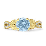 Ring im Vintage-Stil, Sonnenblumen-Marquise, runder natürlicher Aquamarin-Ring aus 925er Sterlingsilber