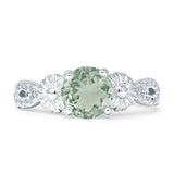 Vintage Style Sunflower Marquise Round Natural Green Amethyst Ring 925 Sterling Silver