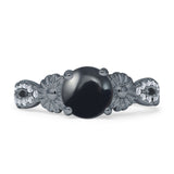 Ring im Vintage-Stil, Sonnenblumen-Marquise, rund, natürlicher schwarzer Onyx, 925er-Sterlingsilber